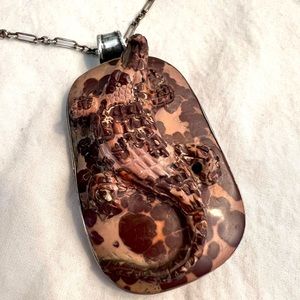 Carved Jasper Alligator Necklace